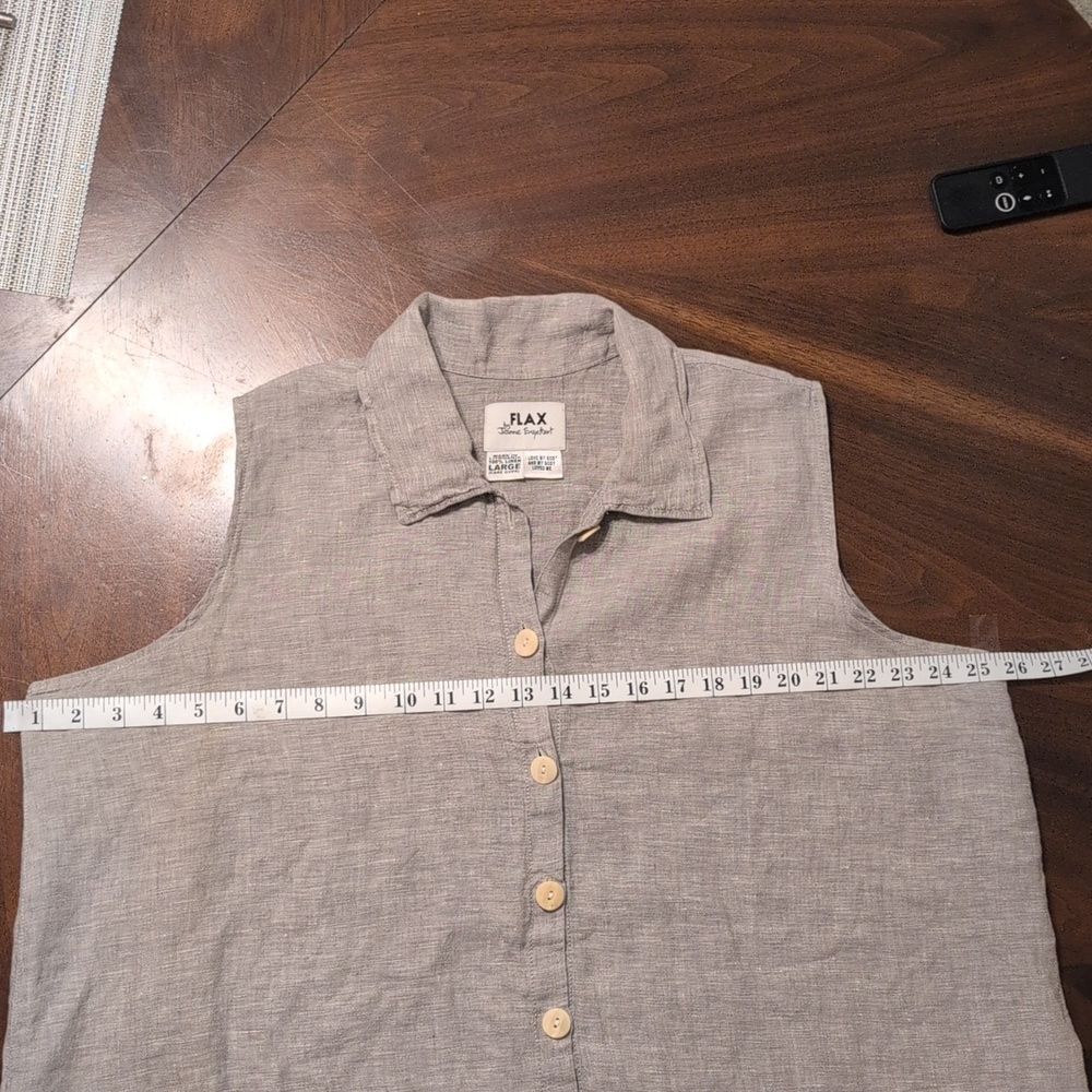Gray 100 % LinenSleeveless Button-Down Shirt - Picture 8 of 11